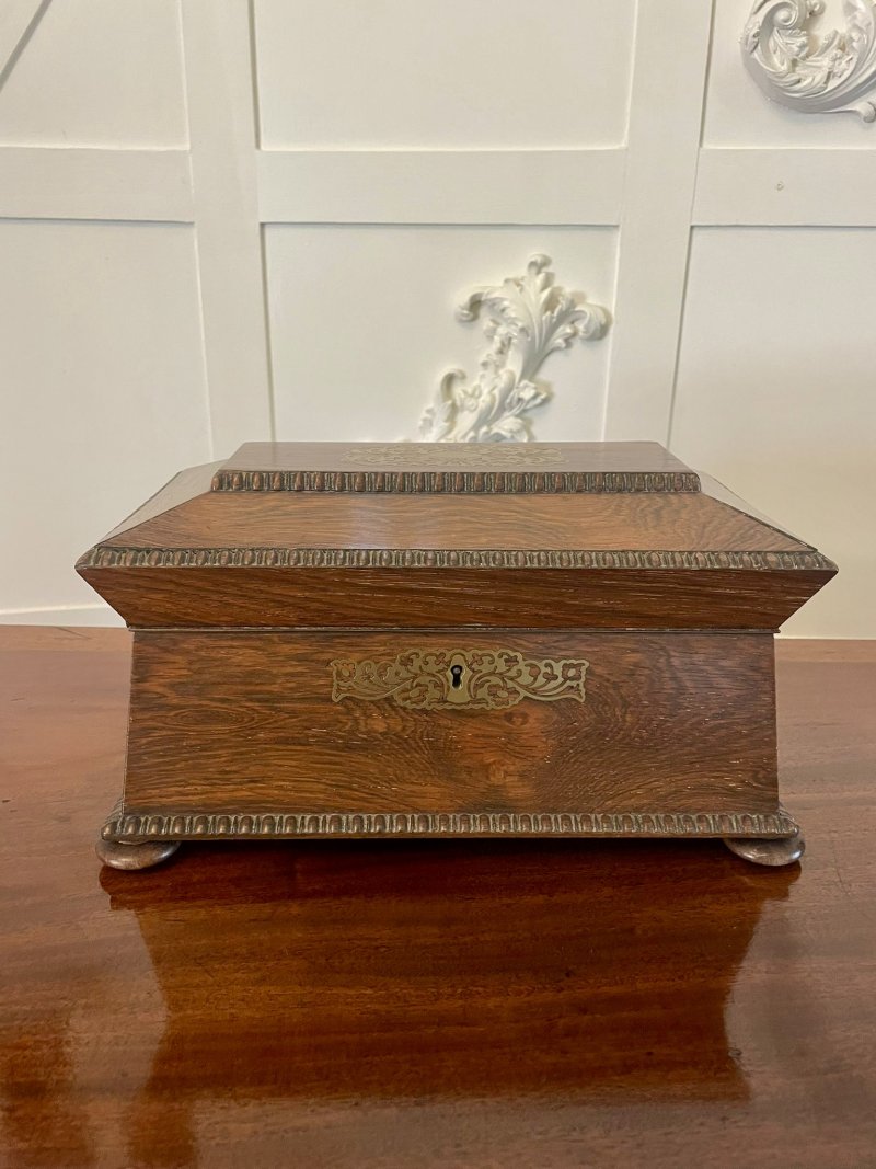 Fine Antique Regency Inlaid Brass Rosewood Tea Caddy